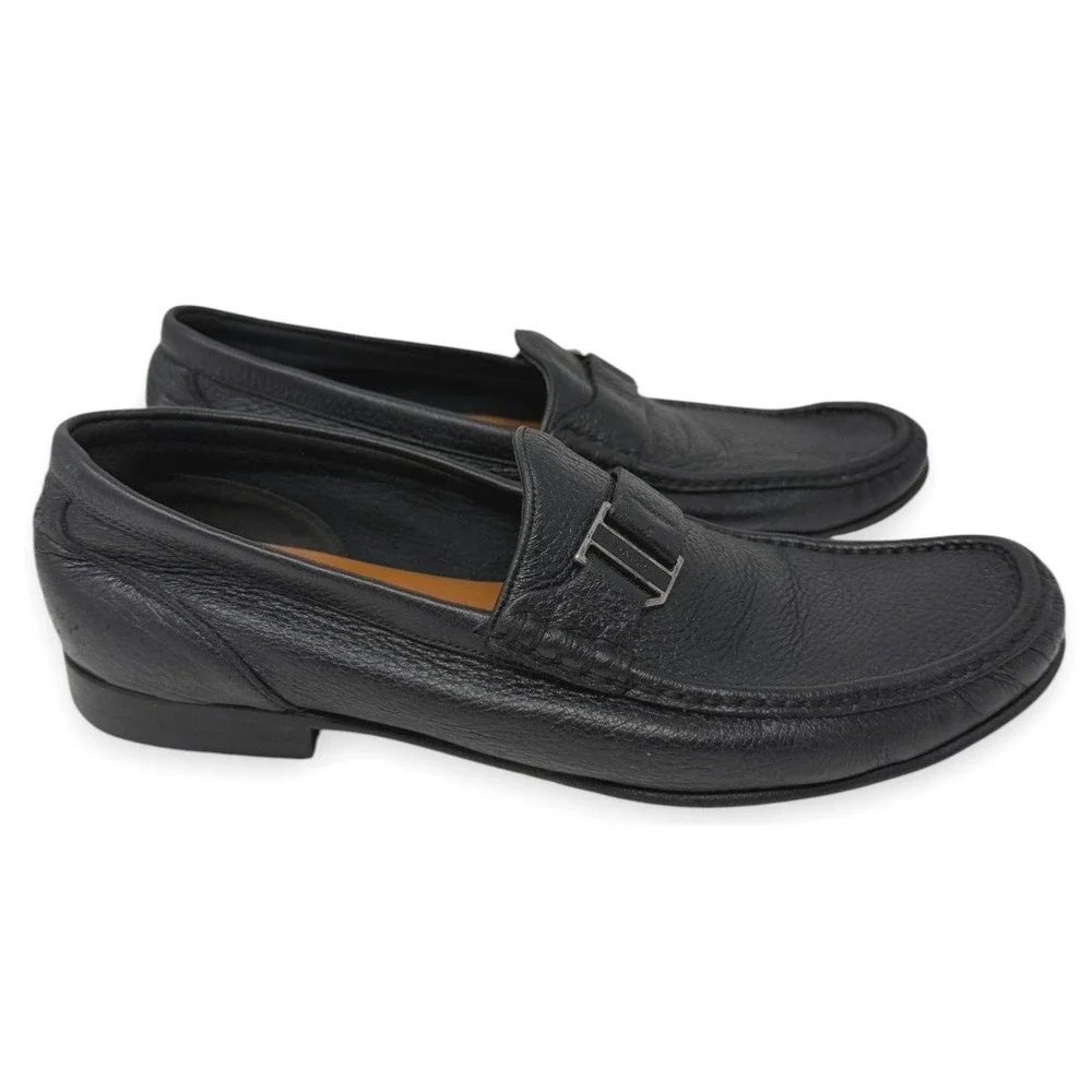Bally‎ Loafers Mens US 9.5 Black Suver Leather Moc Toe Swiss Made Dress Shoes